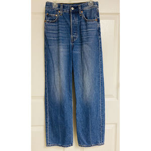LEVI'S Womens Ribcage Straight BIG E Medium Wash Denim Blue Jeans Sz 25